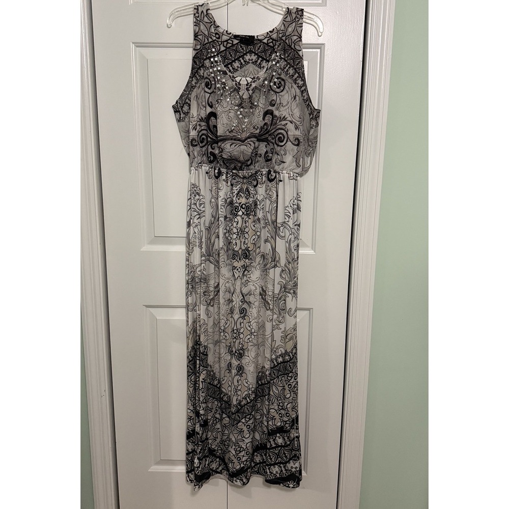 Women's Style&co. White Black Pattern Sleeveless Dress L